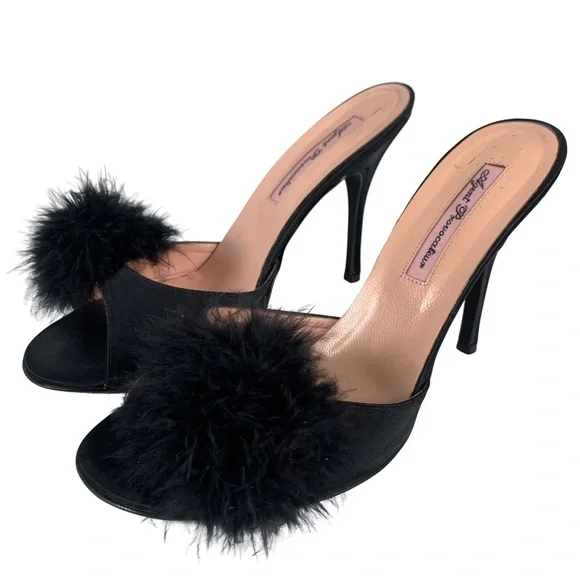 Agent Provacateur Enrica Women’s Slip On Satin Black Pom Pom Trim Heels 8.5-9 - Picture 9 of 11